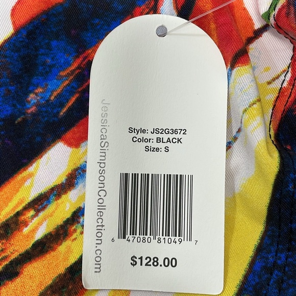 NWT Jessica Simpson One Shoulder Draped Mini Dress Multicolored Abstract S - Picture 12 of 16